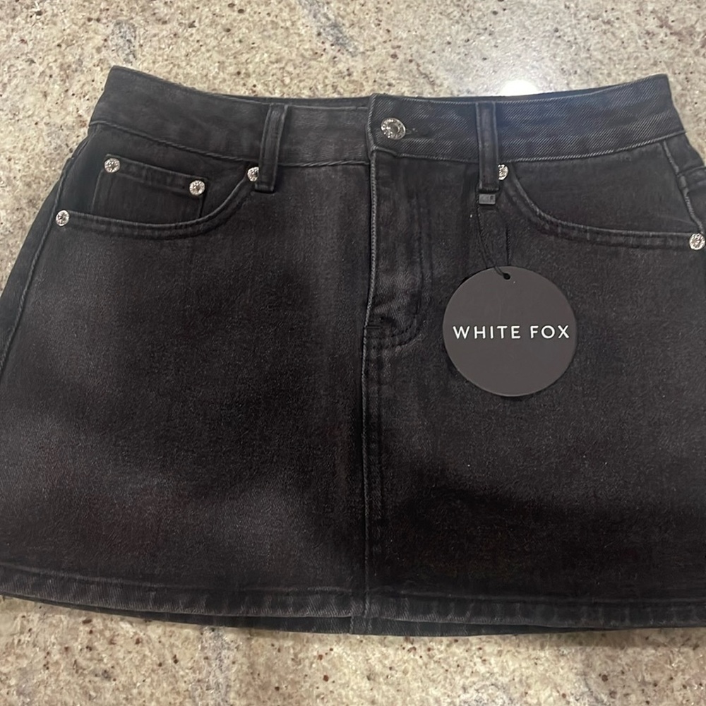 White fox denim mini skirt